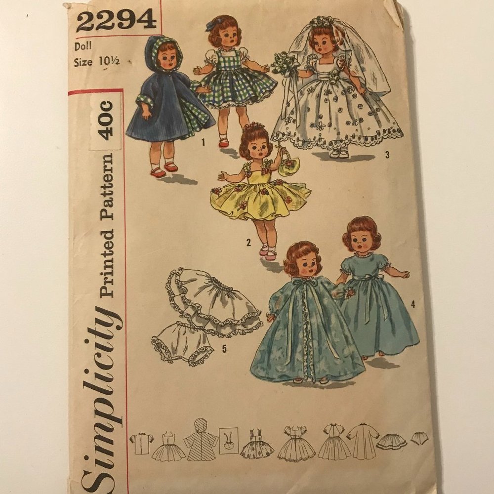Vintage Simplicity 10.5" Doll Clothes Sewing Pattern #2294